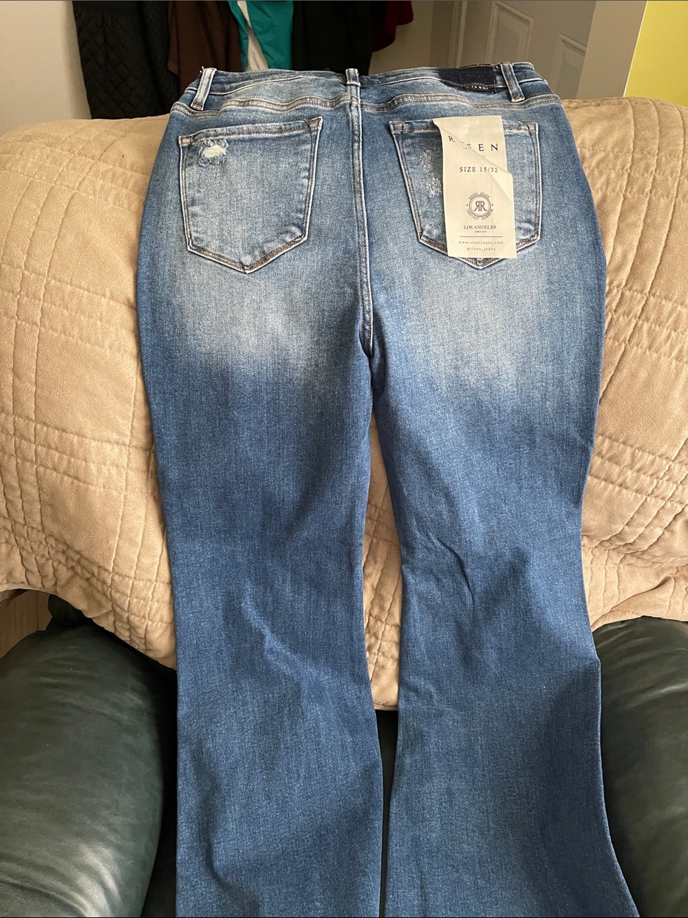 Risen High-Rise Flare Jeans in Medium Blue Wash